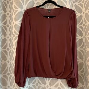 NWT - Ann Taylor Pleated Blouson Top (Burgundy) Size S